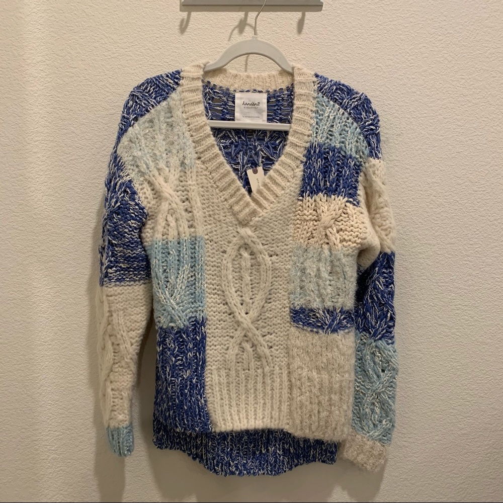Anthropologie Patchwork Cable Knit Sweater